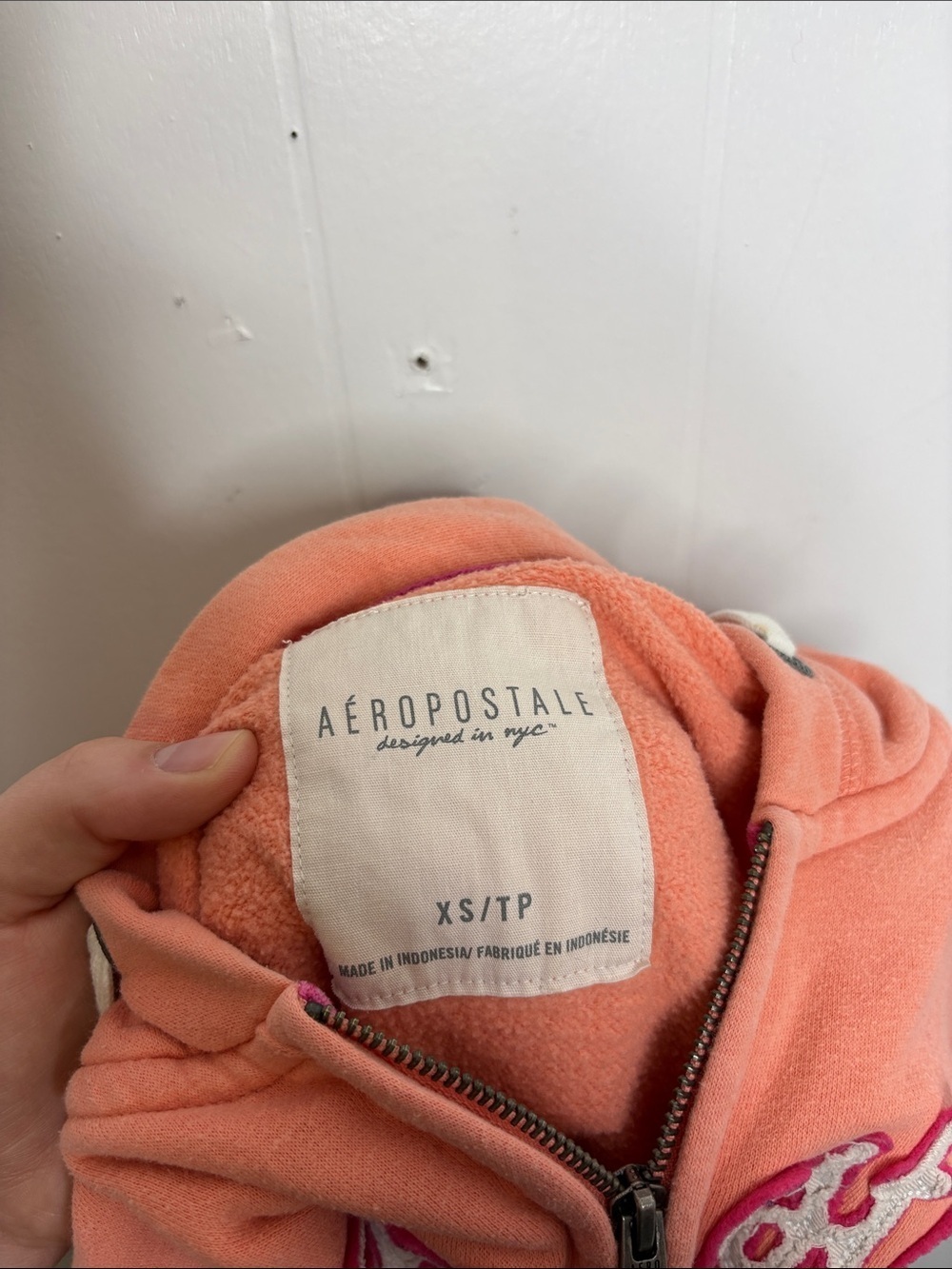 Aeropostale Jacket Womens Extra Small Zip Up Sweatshirt Spellout Y2K Peachy - Picture 3 of 7